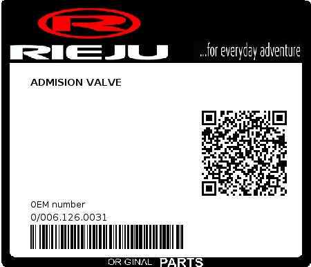 Product image: Rieju - 0/006.126.0031 - ADMISION VALVE  0