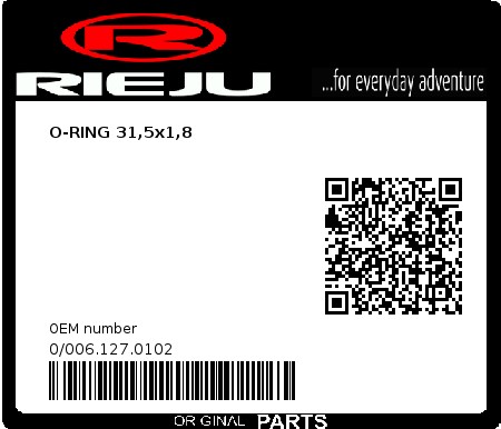Product image: Rieju - 0/006.127.0102 - O-RING 31,5x1,8  0