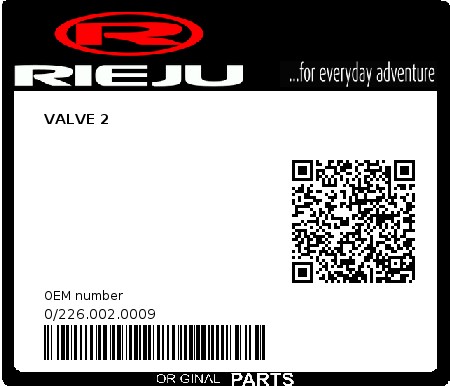 Product image: Rieju - 0/226.002.0009 - VALVE 2  0
