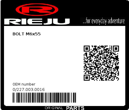 Product image: Rieju - 0/227.003.0016 - BOLT M6x55  0