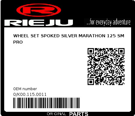 Product image: Rieju - 0/K00.115.0011 - WHEEL SET SPOKED SILVER MARATHON 125 SM PRO 