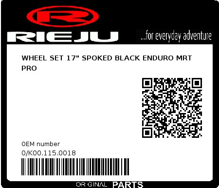 Product image: Rieju - 0/K00.115.0018 - WHEEL SET 17" SPOKED BLACK ENDURO MRT PRO 