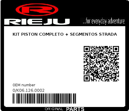 Product image: Rieju - 0/K06.126.0002 - KIT PISTON COMPLETO + SEGMENTOS STRADA  0