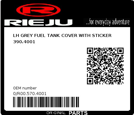 Product image: Rieju - 0/R00.570.4001 - LH GREY FUEL TANK COVER WITH STICKER 390.4001 