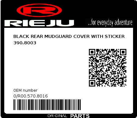 Product image: Rieju - 0/R00.570.8016 - BLACK REAR MUDGUARD COVER WITH STICKER 390.8003  0