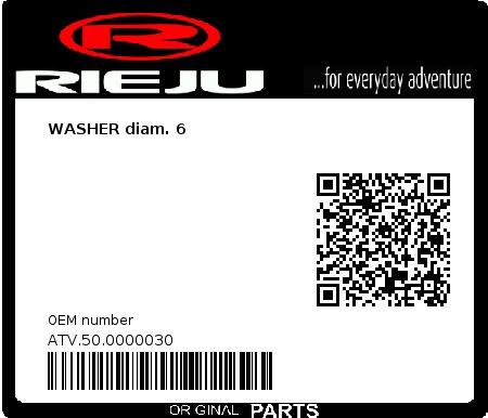 Product image: Rieju - ATV.50.0000030 - WASHER diam. 6  0