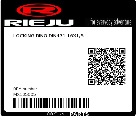 Product image: Rieju - MX105005 - LOCKING RING DIN471 16X1,5 