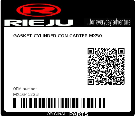 Product image: Rieju - MX164122B - GASKET CYLINDER CON CARTER MX50 