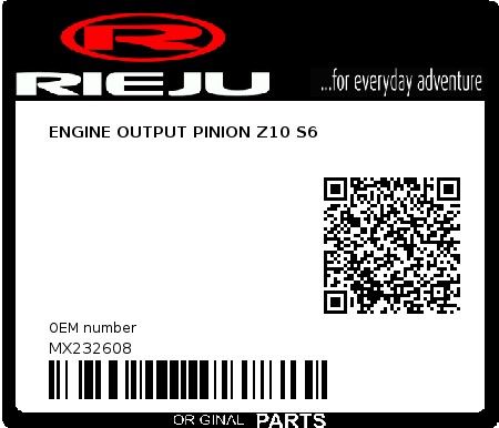 Product image: Rieju - MX232608 - ENGINE OUTPUT PINION Z10 S6  0