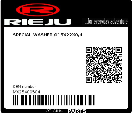 Product image: Rieju - MX25400504 - SPECIAL WASHER Ø15X22X0,4 