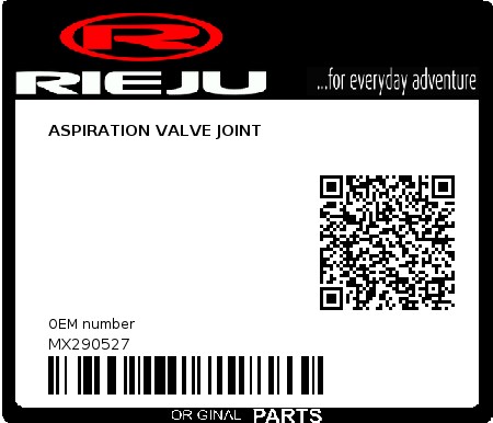 Product image: Rieju - MX290527 - ASPIRATION VALVE JOINT 