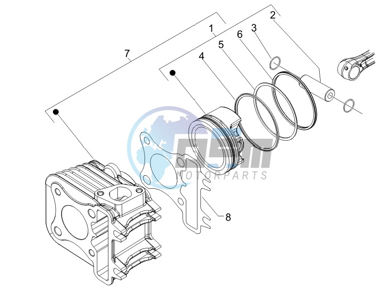 Cylinder-piston-wrist pin unit