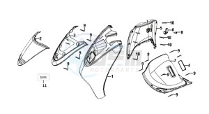 ALLO 50 25KMH (L8 L9) NL EURO4 drawing FRONT COWL / INNER LEG SHIELD /  INDICATOR LIGHTS