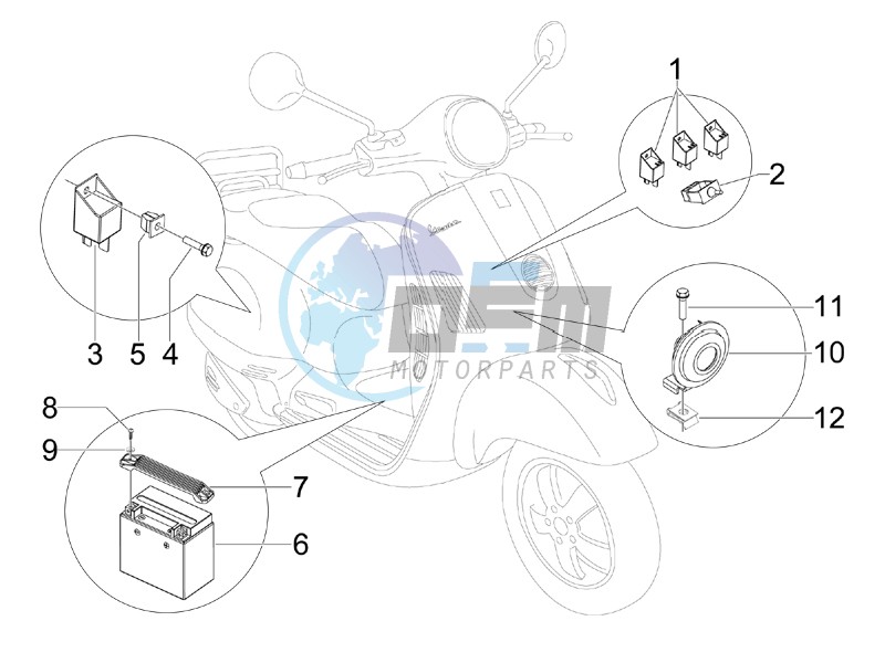 Control switches - Battery - Horn