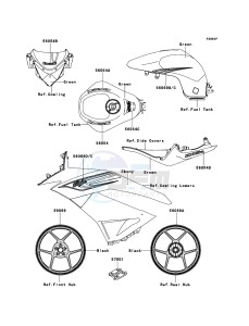 NINJA ZX-6R ZX600RBF FR GB XX (EU ME A(FRICA) drawing Decals(Green)