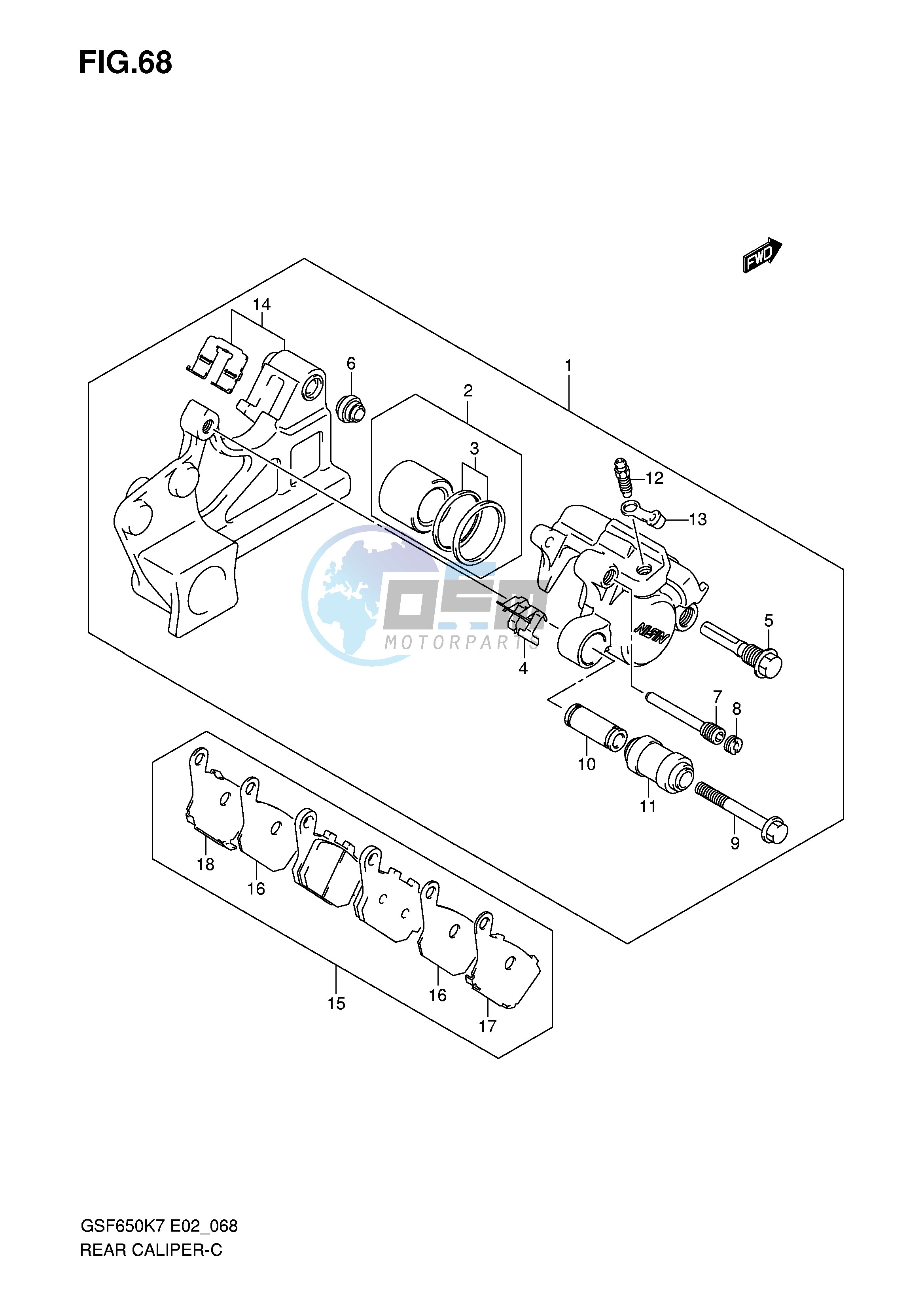 REAR CALIPER (GSF650K7 UK7 SK7 SUK7 K8 UK8 SK8 SUK8)