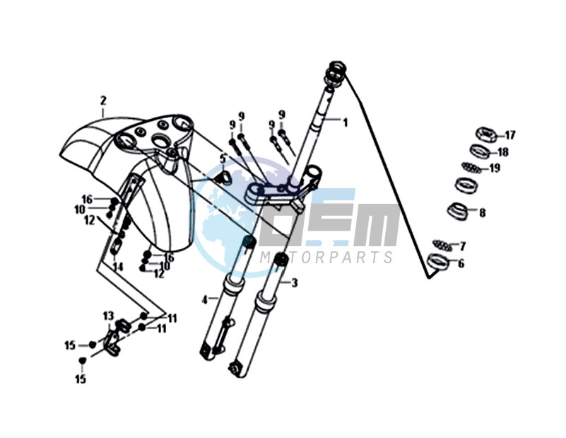 FRONT FORK / FRONT MUDGUARD / STEERING CROWN