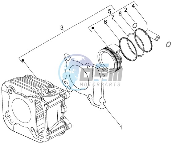 Cylinder-piston-wrist pin assy