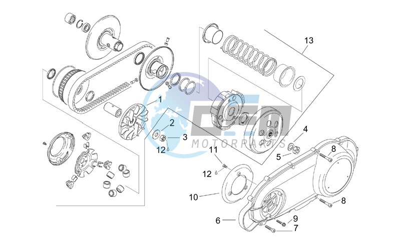 Speed variator with clutch