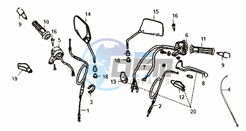 MIRRORS L /R / THROTTLE CABLE / BRAKE LEVERS