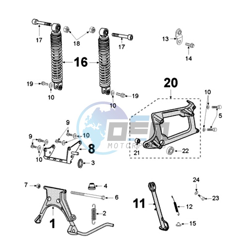 REAR SHOCK AND STAND 3 BOLT MOUNT