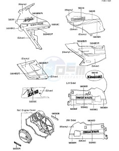 ZX 1000 B [NINJA ZX-10] (B1-B2) [NINJA ZX-10] drawing DECALS -- EBONY_SILVER- --- ZX1000-B1- -