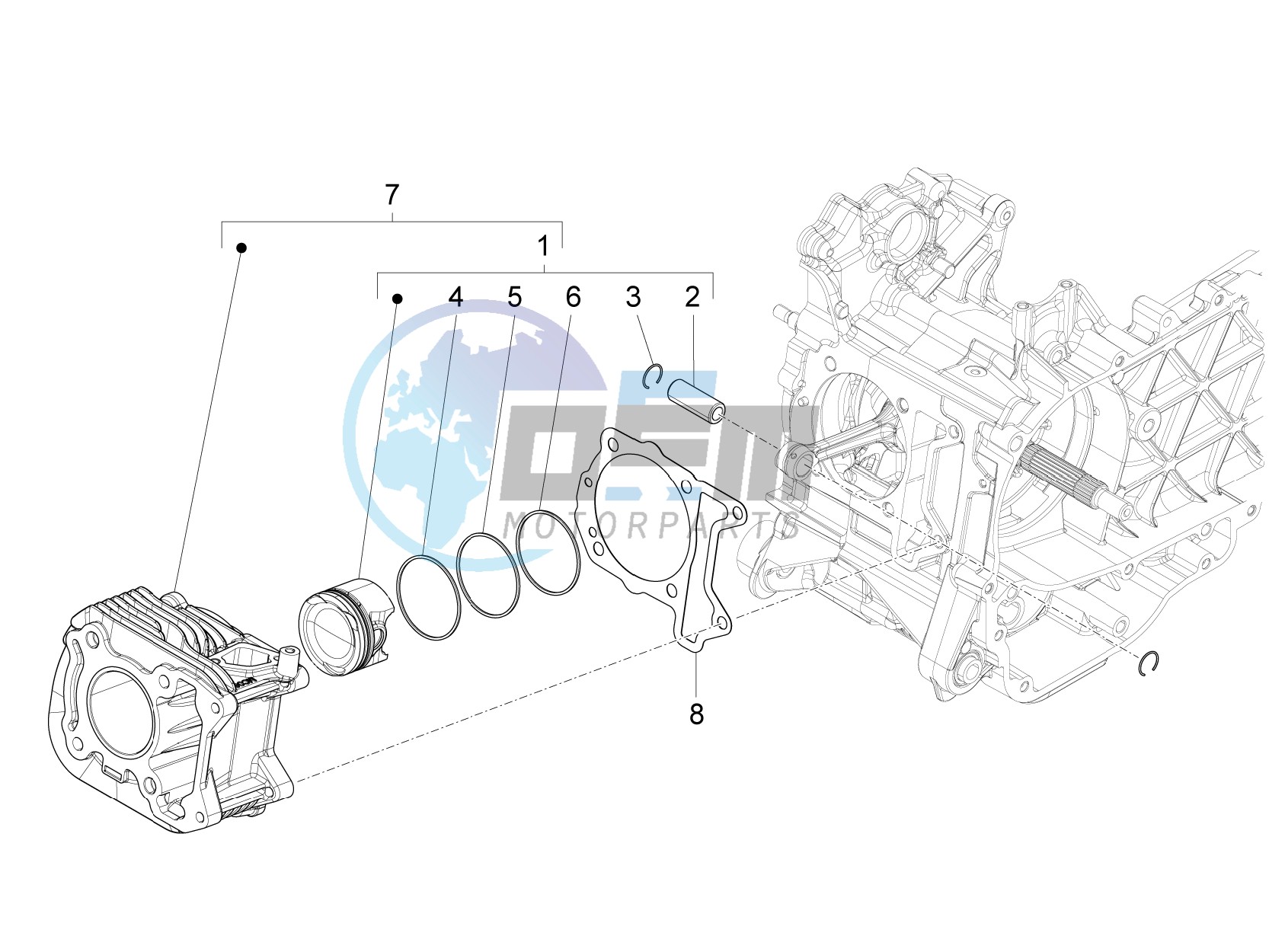 Cylinder-piston-wrist pin unit