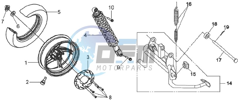 REAR WHEEL - REAR SUSPENSION - CENTRAL STAND