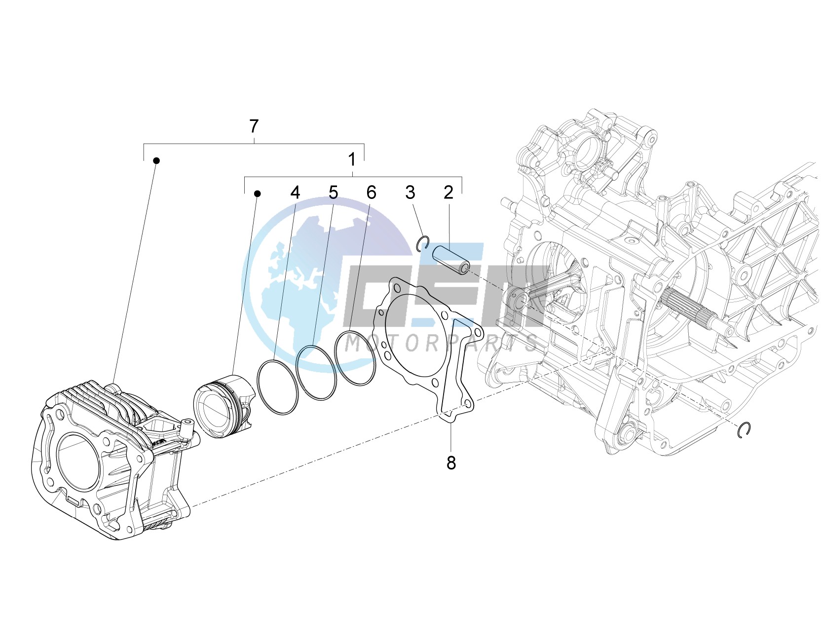 Cylinder-piston-wrist pin unit