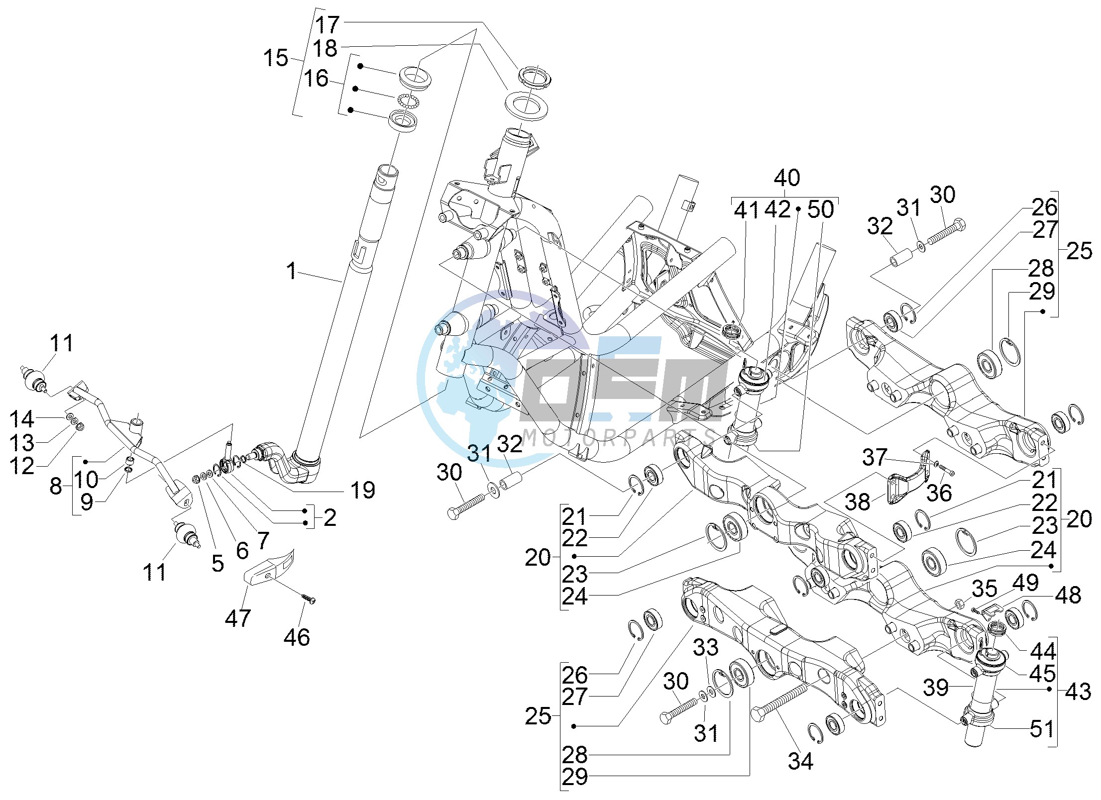 Fork steering tube - Steering bearing unit