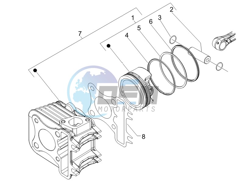 Cylinder-piston-wrist pin unit