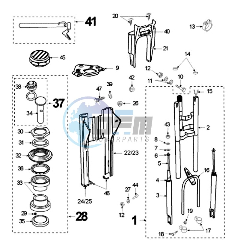 FORKS AND STEERING WITH HANDLEBAR SPRING