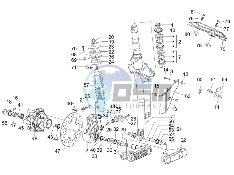 Fork - steering tube - Steering bearing unit