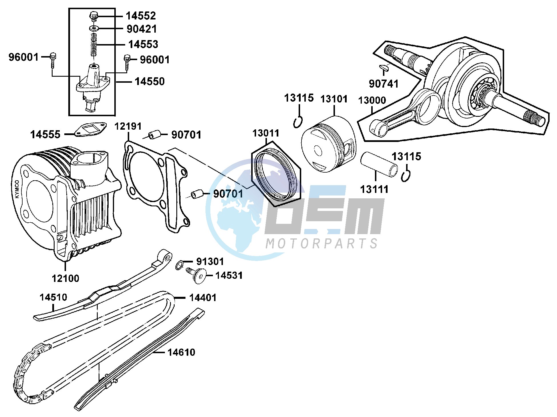 Cylinder  - Piston  - Crankshaft