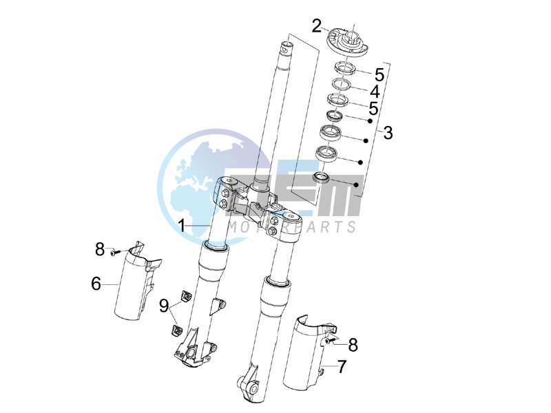 Fork steering tube - Steering bearing unit