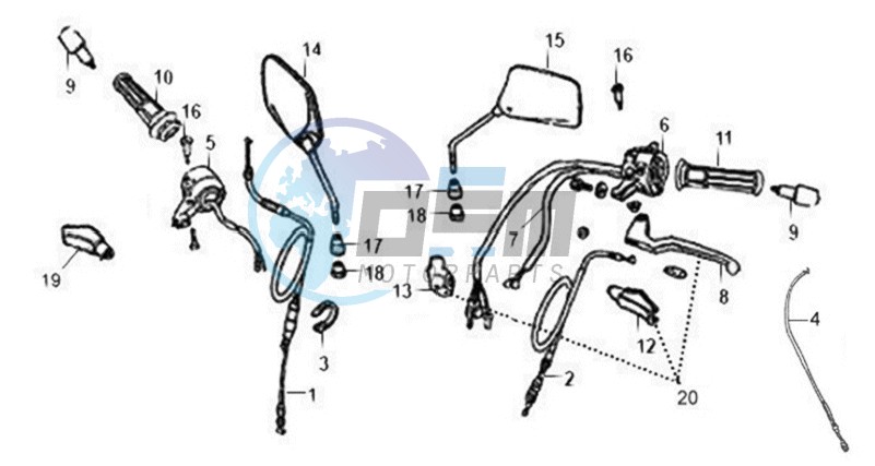 MIRRORS L /R / THROTTLE CABLE / BRAKE LEVERS