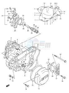 RM125 (E28) drawing CRANKCASE COVER- WATER PUMP (MODEL L M)