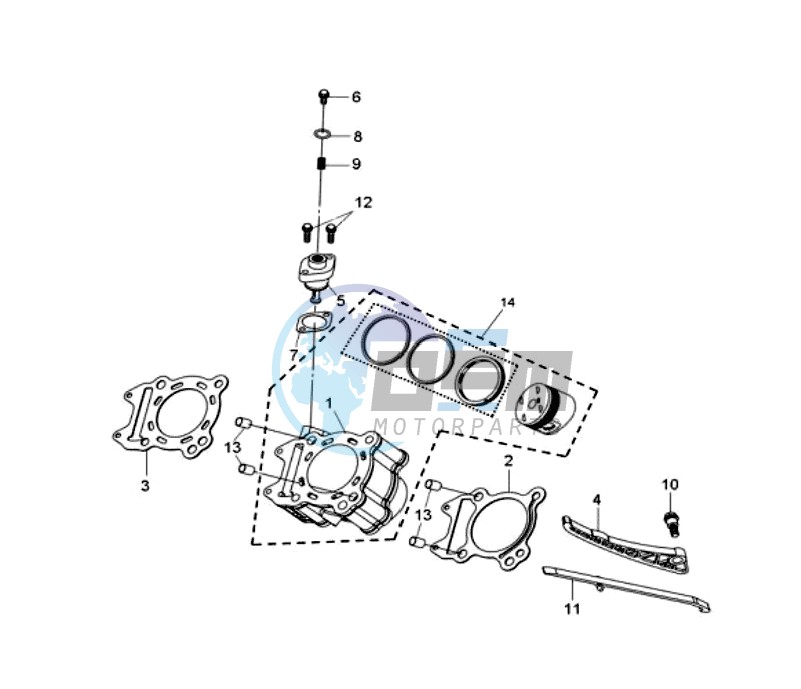 CYLINDER MET PISTON / CYLINDER GASKETS TOP AND BOTTOM