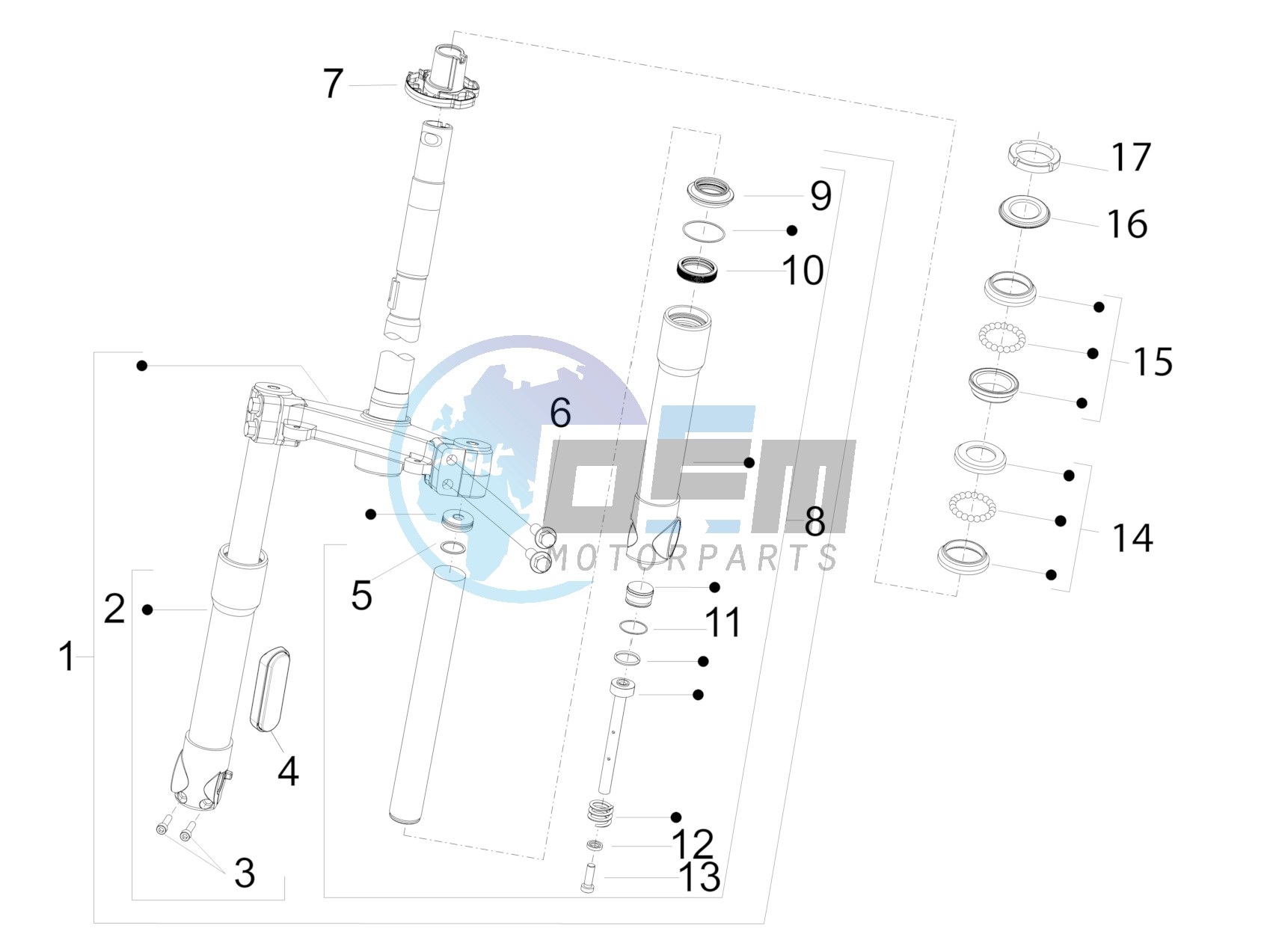 Fork/steering tube - Steering bearing unit