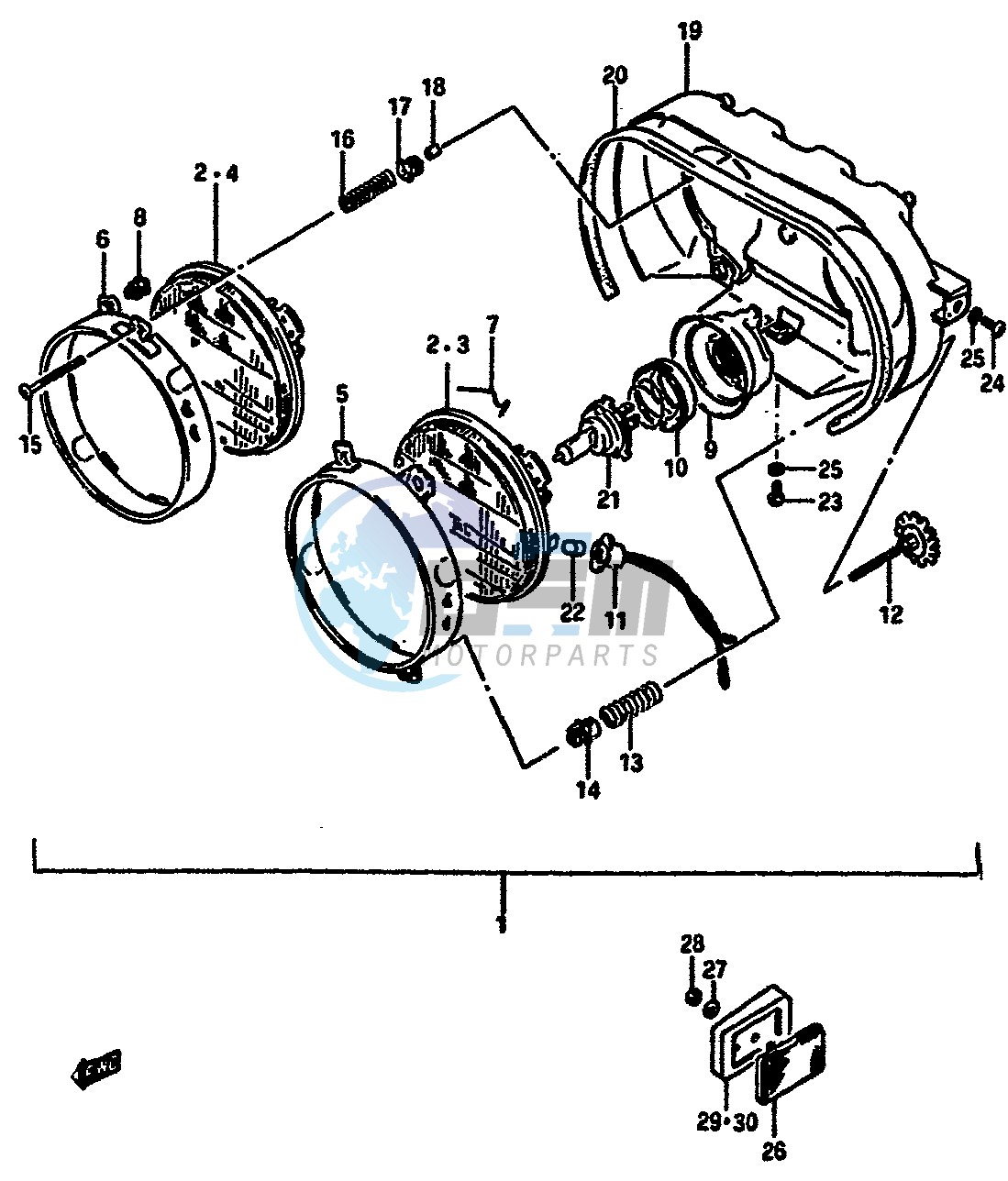 HEADLAMP (MODEL F E1,2,4,6,15,16,17,21,22,24,25,39,53)