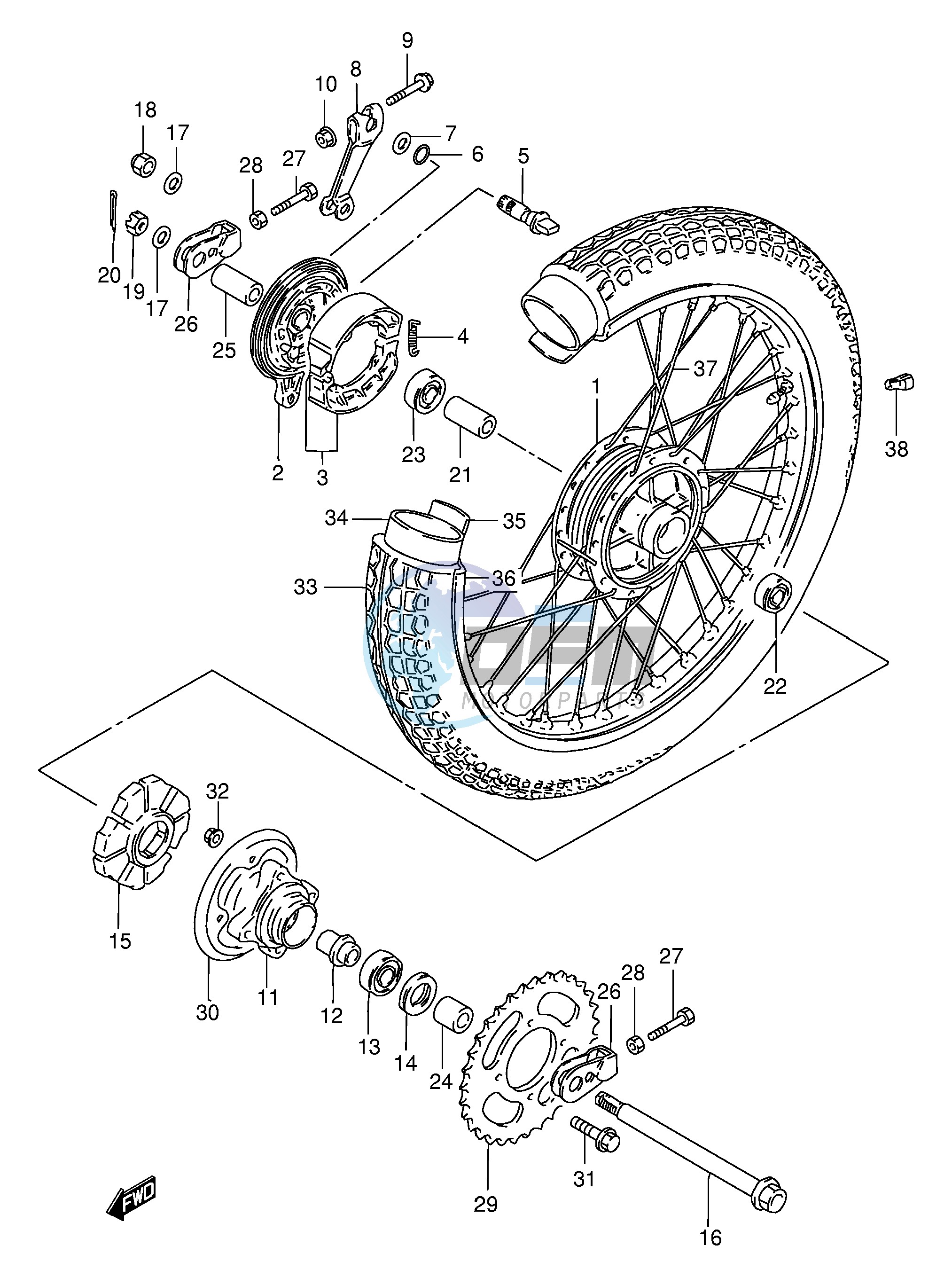 REAR WHEEL (GN250T W X Y)