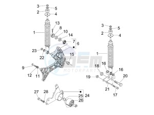 GTS 125 4T E3 UK drawing Rear suspension - Shock absorber - s