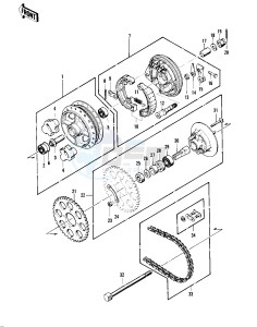 KZ 400 D (D) drawing REAR HUB_BRAKE_CHAIN -- 74 -75 KZ400_KZ400D- -