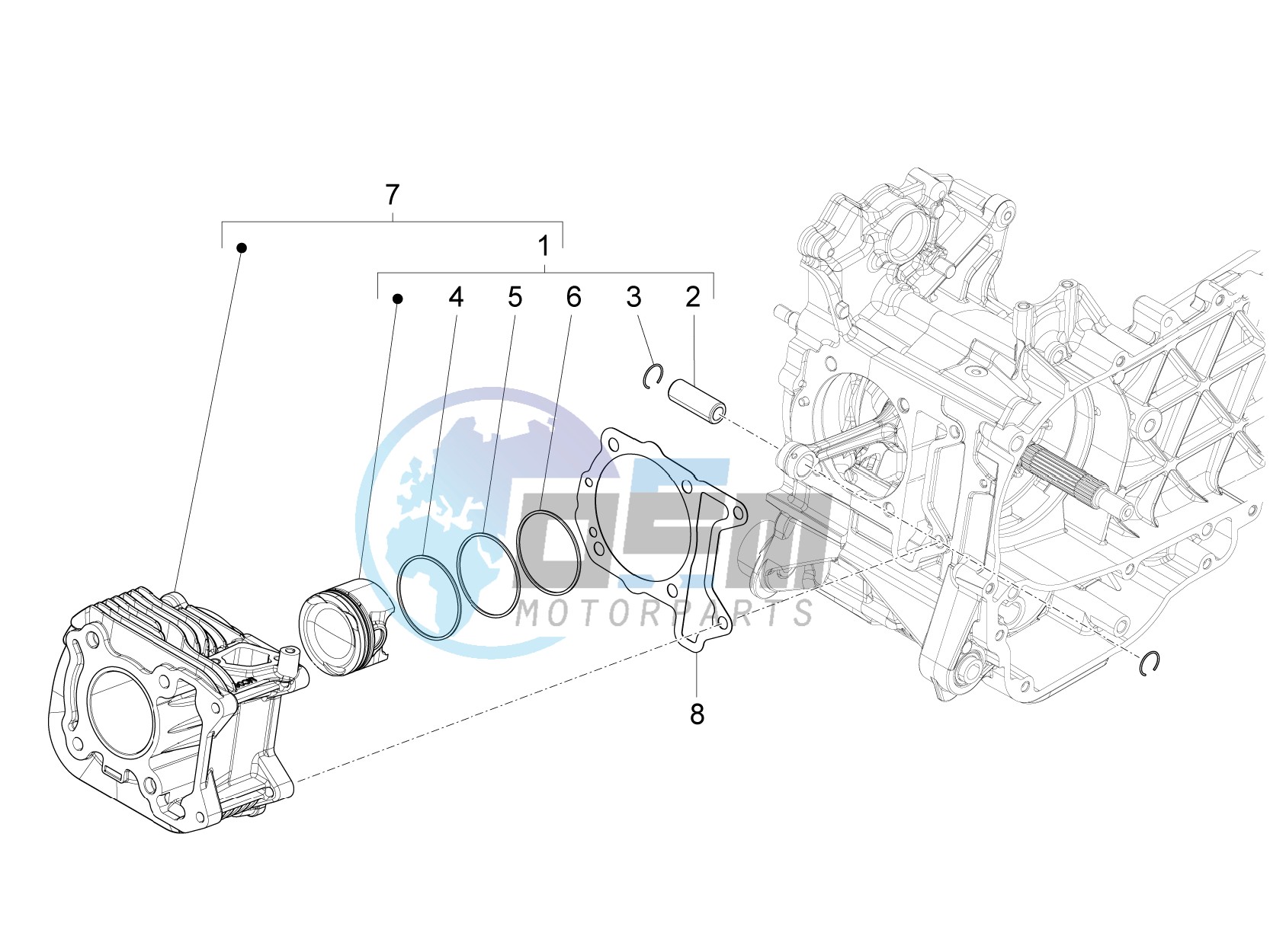 Cylinder-piston-wrist pin unit