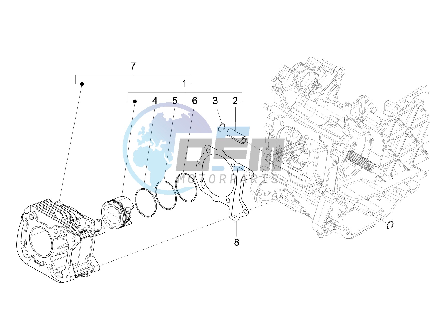 Cylinder-piston-wrist pin unit