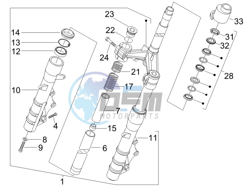 Fork steering tube - Steering bearing unit