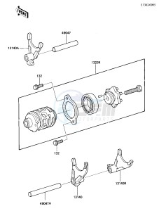 KX 125 E [KX125] (E1) [KX125] drawing GEAR CHANGE DRUM & FORKS