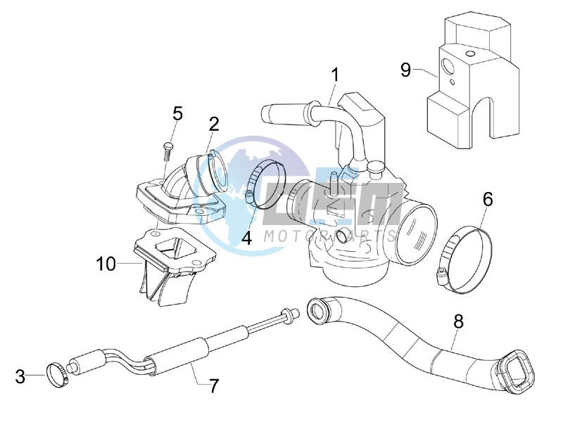 Carburettor  assembly - Union pipe