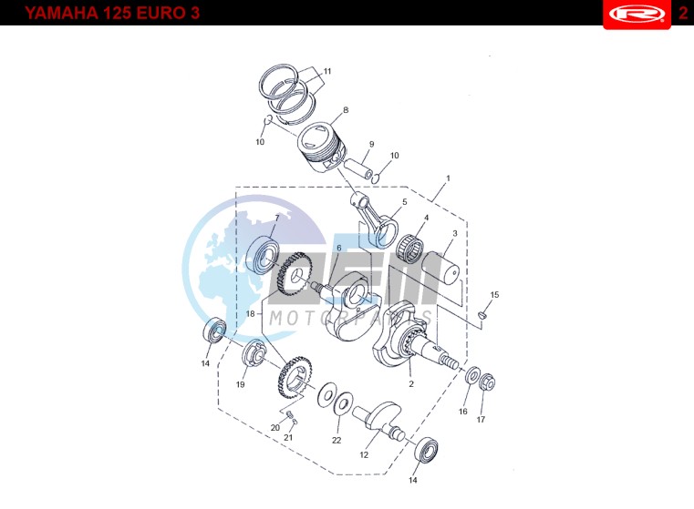 PISTON - CRANKSHAFT  Yamaha 125 EURO-3