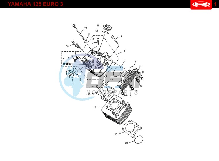 CYLINDER HEAD - CYLINDER  Yamaha 125 4t Euro 3